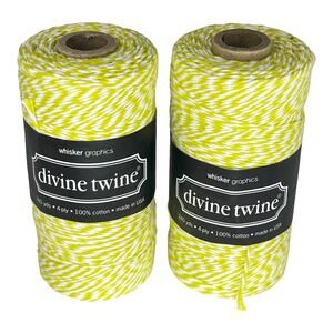 NEW Pack (2)  Bakers Twine 100% Cotton 240 Yards, 4 PLY Yellow White Stripe NWT